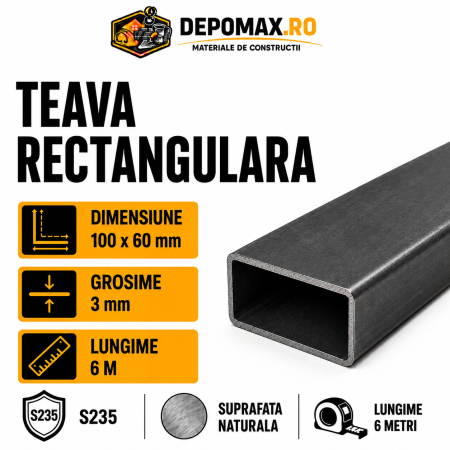 Teava rectangulara 100 x 60 x 3 mm, 6 metri